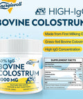Energievoll Bovine Colostrum Supplement Powder - 60% IgG 3000 mg for Gut Hair Growth Beauty and Immune Easy to Mix Unflavored (50 Servings)