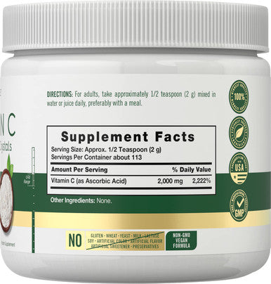 Carlyle Ascorbic Acid Powder | Vitamin C | 8 Ounces | Water Soluble Crystals | Vegan, Vegetarian, Non-Gmo And Gluten Free Supplem