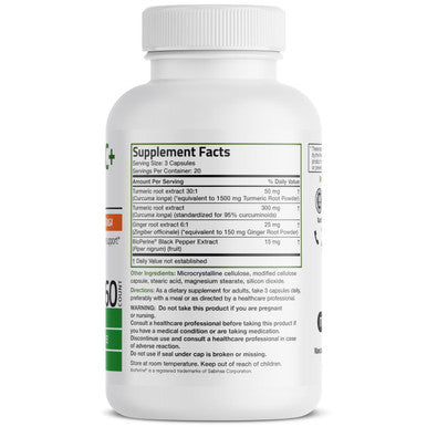Bronson Turmeric + Ginger Extra Strength Joint Health & Digestion Support With Bioperine, Non-Gmo, 60 Vegetarian Capsules
