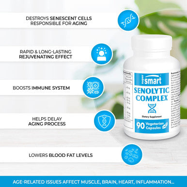 Supersmart Senolytic Complex Contain Quercetin Bromelin NMN Fisetin Anti Aging Anti Inflammatory Supplement NonGMO Gluten Free 90 Vegetarian Capsules