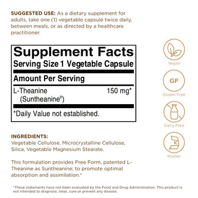Solgar L-Theanine 150 Mg - 60 Vegetable Capsules - Promotes Relaxation - Non-Gmo Vegan Kosher & Gluten Free - 60 Servings
