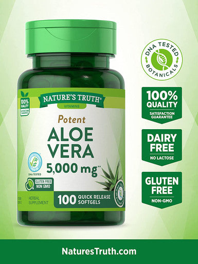 Aloe Vera Gel Capsules | 5000 mg 100 Softgels | Non-GMO, Gluten Supplement | By Nature's Truth