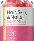 Hair, Skin And Nails Gummies | 220 Count | Fruit Flavor Gummy Vitamins | With Biotin | Non-Gmo, Gluten Free | By Carlyle