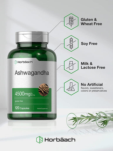 Ashwagandha Capsules | 120 Count | Maximum Strength | Gluten Free | by Horbaach