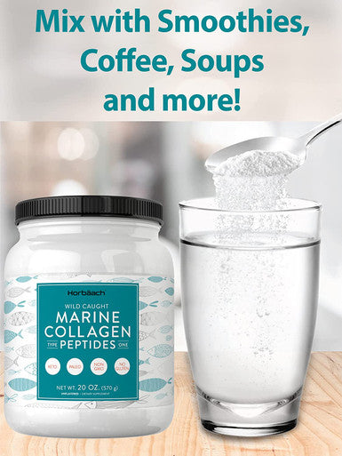 Marine Collagen Powder 20 Oz | Hydrolyzed Collagen Peptides | Unflavored | Keto, Paleo, Non-GMO, Gluten Free Supplement | by Horbaach