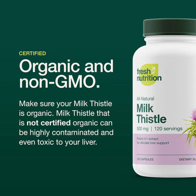 Fresh Nutrition Organic Milk Thistle Supplement - 2000Mg Potent Strength 4 Month Supply Silymarin Thistle Seed Standardized Extract 4:1 - Made In The Usa - 120 Capsules