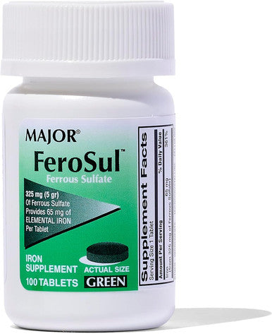 Major Ferosul - Ferrous Sulfate 325Mg Tablets With 65Mg Of Elemental Iron - Iron Supplement For Women, Men - [Color] - 100 Tablets (3 Pack)