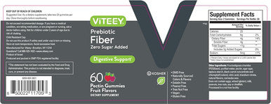 Prebiotic Fiber Gummies For Adults, 4G - Zero Sugar Added - Fiber Supplement Gummies For Digestive Health Regularity & Natural Weight Support-Vegan, Gelatin - Chewable Fruit Flavored Gummy 2 Pack