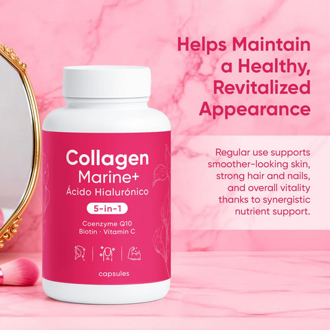 Nitidissima Hydrolyzed Marine Collagen Hyaluronic Acid Formula 5-In-1 Beauty & Wellness Blend With Coq10 Biotin & Vitamin C Vegan Friendly Non-Gmo 150 Capsules
