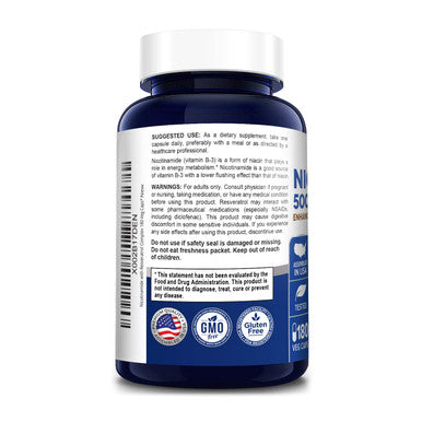 NusaPure Nicotinamide with Resveratrol (Vitamin B-3) 500 mg - 180 Vegetarian Caps (Non-GMO & Gluten-Free)