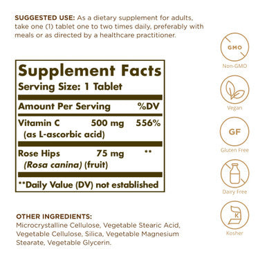 Solgar Vitamin C 500 Mg With Rose Hips - 100 Tablets - Antioxidant & Immune Support - Non-Gmo Vegan Gluten Free Dairy Free Kosher - 100 Servings