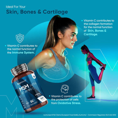 Weightworld MSM Supplements - 2400mg High Strength Methylsulfonylmethane (MSM) with Vitamin C for Bones - 360 Vegan Tablets (not MSM Capsules) - 6 Months Supply - Non-GMO & Gluten- Sulphur Tablets