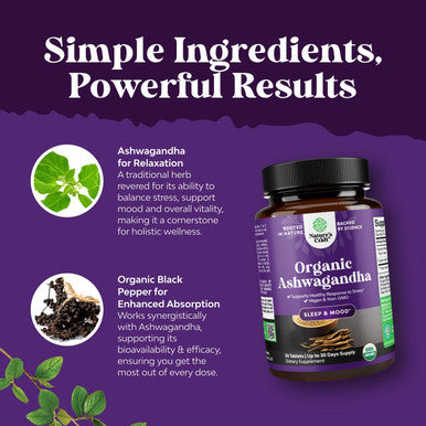 Natures Craft High Strength Organic Ashwagandha Supplements Ashwagandha Organic Tablets for Mood Support & Hormone Balance for Women & Men Root Extract Powder with Black Pepper for Better Absorption 30 Ct