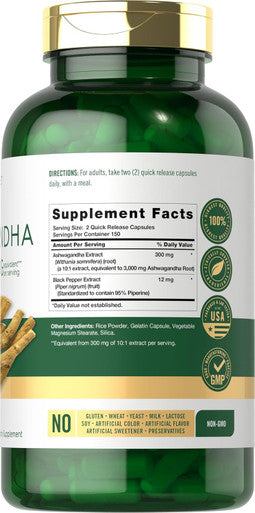 Carlyle Ashwagandha Supplement 3000mg | 300 Capsules | Root Extract Supplement | Non-GMO Gluten