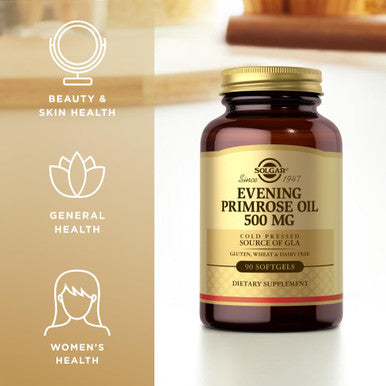 Solgar Evening Primrose Oil 500 Mg - 90 Softgels - Cold Pressed Source Of Gla - Gluten Free Dairy Free - 90 Servings
