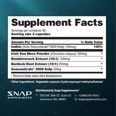 Irish Sea Moss Capsules w/Bladderwrack Burdock Root Iodine Energy Support Seamoss Supplement to Elevate Mood Strengthen Immunity Digestion ReSkin Tone Seamoss Pills 60 Capsules