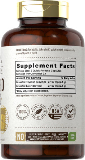Grass Fed Beef Thymus Supplement | 4200Mg | 200 Capsules | Pasture Raised, Non-Gmo, Gluten Free | By Herbage Farmstead