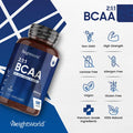 Weightworld BCAA Tablet 2000mg Per Serving - 180 Protein Tablets (3 Months Supply) - 2:1:1 Branched Chain Amino Acids Tablets with Vitamin B12 & B6 - BCAA Powder Alternative - Pre Workout Supplement for Energy
