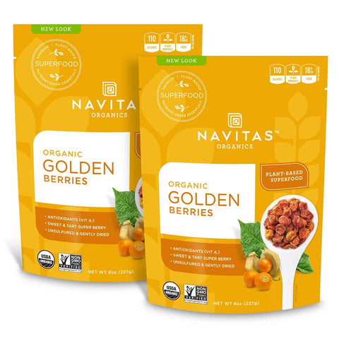 Navitas Organics GoldenberriesÃ¢â‚¬â€œ For Healthy Snacks, Topping, Baking & More Ã¢â‚¬â€œ Dried Fruit Ã¢â‚¬â€œ No Added Sugar & Sulfite Free Ã¢â‚¬â€œ USDA Organic, Non GMO, Kosher, Gluten Free, Vegan (8oz. Bag, 8 Servings)