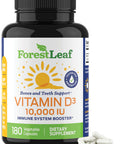 ForestLeaf Vitamin D3 10000 IU - Bone Health and Immune Support Supplements for Women and Men 180 Vegetable Capsules