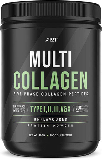 Multi Collagen Protein Powder (400g) - Types I, II, III, V & X - Hydrolyzed Grass Fed Bovine, Wild Caught Fish, & -Range Chicken & Eggshell Collagen. Non-GMO, Halal.