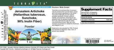 Terravita Jerusalem Artichoke (Helianthus Tuberosus, Sunchoke, 90% Inulin Fiber) Powder (1 Oz, Zin: 570984)
