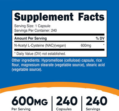 Nutricost N-Acetyl L-Cysteine (NAC) 600mg 240 Vegetarian Capsules - Vegan Non-GMO Gluten Free