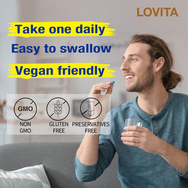Lovita Timed-Release B Complex For Men 8-Hour Energy & Nutrient Metabolism Support With 10 Vitamin Bs, Vegetarian Tablets (60 Count)