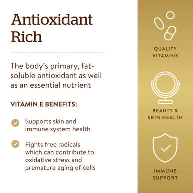 Solgar Vitamin E 200 Iu Alpha 100 Softgels - Antioxidant Healthy Aging Healthy Skin Immune System Support - Natural Source Vitamin E - Gluten Free Dairy Free - 100 Servings