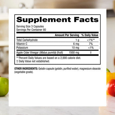 Webber Naturals Apple Cider Vinegar Pills 1500 mg per Serving High Potency 240 Capsules Natural Digestion Metabolism Weight Detox Support NonGMO Gluten Dairy Sugar