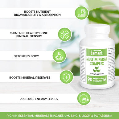 Supersmart MultiMineral Complex Provides Calcium Chromium Iodine Boron Magnesium Selenium Zinc Potassium NoGMO Gluten Free 90 Vegetarian Capsules