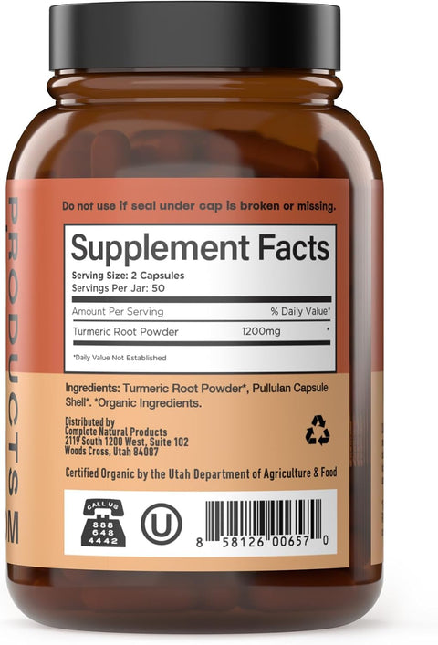 Organic Turmeric Capsules - Raw & Pure Curcumin Root Powder Supplement 100 Capsules 600Mg Gallbladder Liver And Support