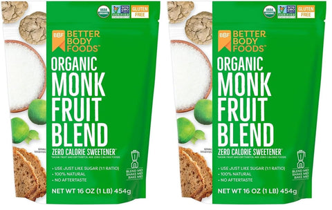 BetterBody Foods Organic Monk Fruit Sweetener Blend, Raw Cane Sugar Substitute, Zero Calorie, Keto Diet Friendly, Zero Net Carbs, Zero Glycemic, Baking, Extract, Sugar Replacement, 1lb, 16oz