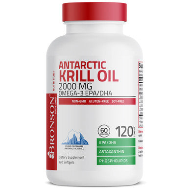 Bronson Antarctic Krill Oil 2000 Mg With Omega-3S Epa Dha Astaxanthin And Phospholipids 120 Softgels (60 Servings)