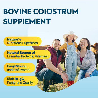 Energievoll Bovine Colostrum Supplement Powder - 60% IgG 3000 mg for Gut Hair Growth Beauty and Immune Easy to Mix Unflavored (50 Servings)