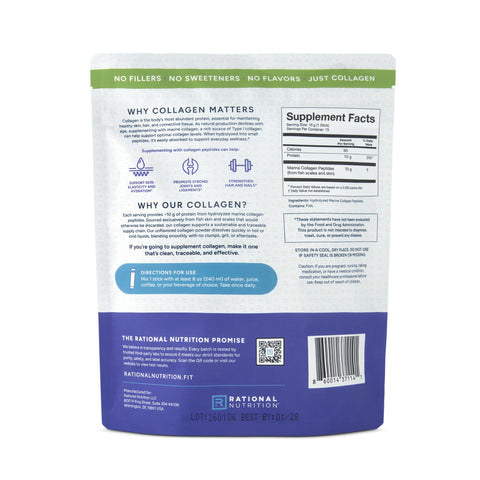 Rational Nutrition Hydrolyzed Marine Collagen Peptides - Made With Nippi Peptide From Japan 10G Type I Collagen Per Serving Supports Skin Hair Joint And Bone Health Lab Tested 15 Stick Packs