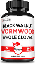 Satoomi 5 In 1 Wormwood Capsules Supplement - Extracted From Black Walnut Whole Cloves Turmeric And Berberine Hcl - Immune System & Digestion Health - 180 Count -90 Day Supply