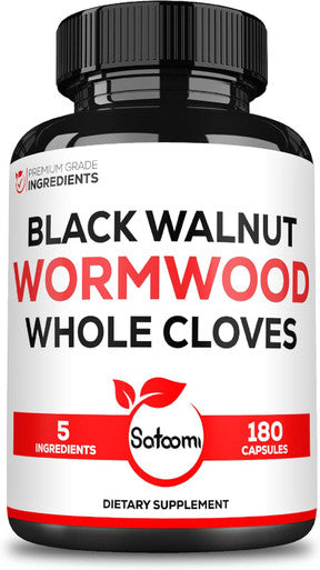 Satoomi 5 In 1 Wormwood Capsules Supplement - Extracted From Black Walnut Whole Cloves Turmeric And Berberine Hcl - Immune System & Digestion Health - 180 Count -90 Day Supply