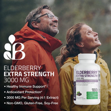 Bronson Elderberry Extra Strength 3000 MG, Sambucus Nigra 3000 MG , Supports Healthy Immune System & Antioxidant Protection, Non GMO, 180 Vegetarian Capsules