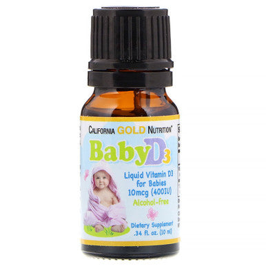 Baby Vitamin D3 By California Gold Nutrition - Liquid D3 Supplement For Babies, Vegetarian Friendly - Developmental Support - Alcohol & Gluten Free, Non-Gmo - 10 Mcg (400 Iu) - 0.34 Fl Oz (10 Ml), 2