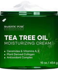 MAJESTIC PURE Tea Tree Oil Moisturizing Cream - Body, Foot & Face Moisturizer - With Ceramides, Vitamins A E & Vegan Collagen - For Dry Skin, Oily Skin, & Appearance Of Wrinkles, Acne & Scars - 16 oz