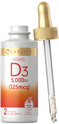 Carlyle Liquid Vitamin D3 | 5000 Iu (125 Mcg) | 2 Oz | Vegetarian, Non-Gmo, And Gluten Free Supplement | Vitamin D Liquid Drops