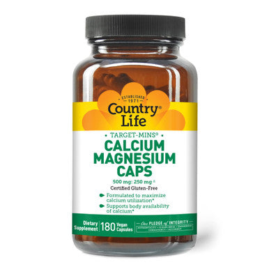 Country Life Target-Mins Calcium Magnesium Caps 500Mg: 250Mg 180 Vegan Capsules Certified Gluten Free Certified Vegan