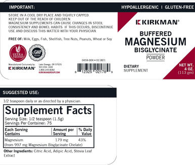 Kirkman - Buffered Magnesium Bisglycinate Powder - 4 oz - Relaxes Nerves & Muscles - Prompts Restful Sleep - Hypoallergenic