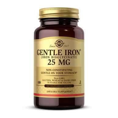 Solgar Gentle Iron 25 Mg (Iron Bisglycinate) 180 Vegetable Capsules