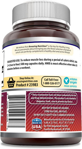 Amazing Nutrition Formulas HMB Supplement | 1000 Mg Per Serving | 120 Capsules | Non-GMO | Gluten | Made in USA