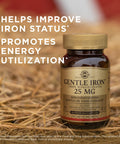 Solgar Gentle Iron (Iron Bisglycinate) 25 Mg 90 Vegetable Capsules Non Constipating Gentle On Your Stomach Gluten Free 90 Servings