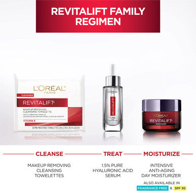 L'Oreal Paris Revitalift Makeup Removing Facial Cleansing Towelettes With Vitamin E 30 Ct. (Pack Of 2)
