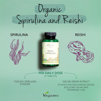 Reishi & Spirulina VegaveroÃƒâ€šÃ‚Â® | 100% Organic | 2000 mg | with Phycocyanin and Polysaccharides | 120 Vegan Tablets | Alga Spirulina with Ganoderma Lucidum Extract