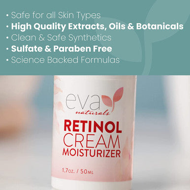Eva Naturals AntiAging Retinol Cream For Face AntiWrinkle Retinol Moisturizer Day Night Face Cream With Hyaluronic Acid Vitamin E For Women and Men Reduce Fine Lines Dark Spots 2 oz